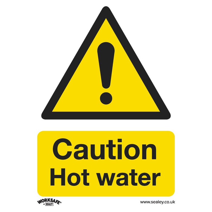 Sealey Warning Safety Sign Caution Hot Water Self-Adhesive Vinyl Pack of 10 Sealey - Town Tools 