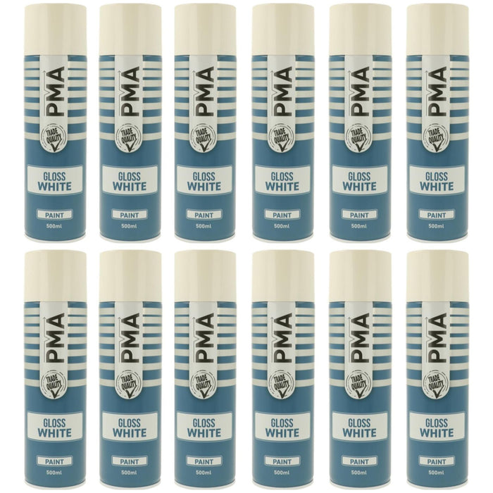 12x PMA Professional Gloss White 500ml Spray Paint High Coverage PMA - Town Tools 