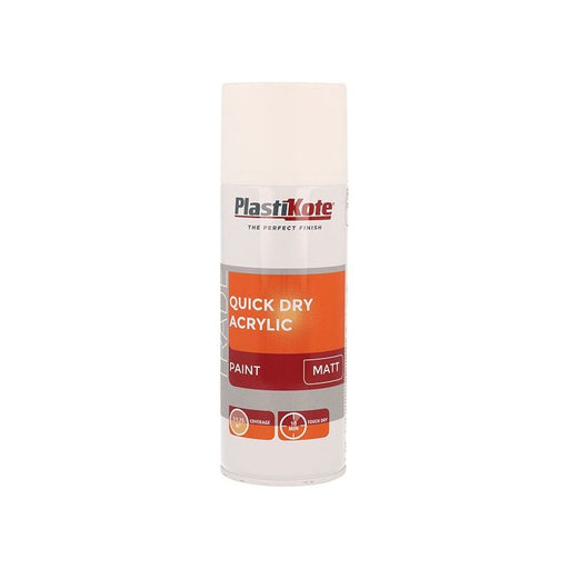 Plastikote Trade Quick Dry Acrylic Spray Paint Matt White 400ml PlastiKote - Town Tools
