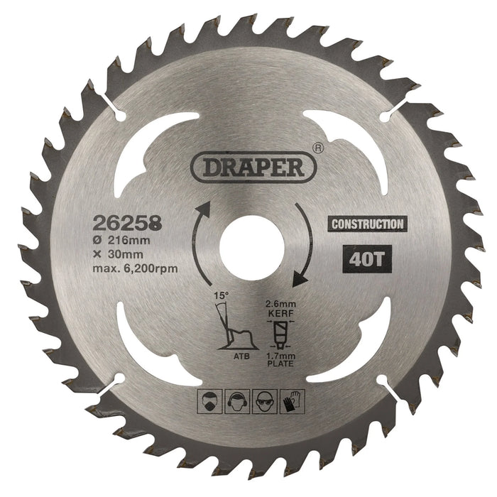 Draper TCT Construction Circular Saw Blade, 216 x 30mm, 40T - SBC5