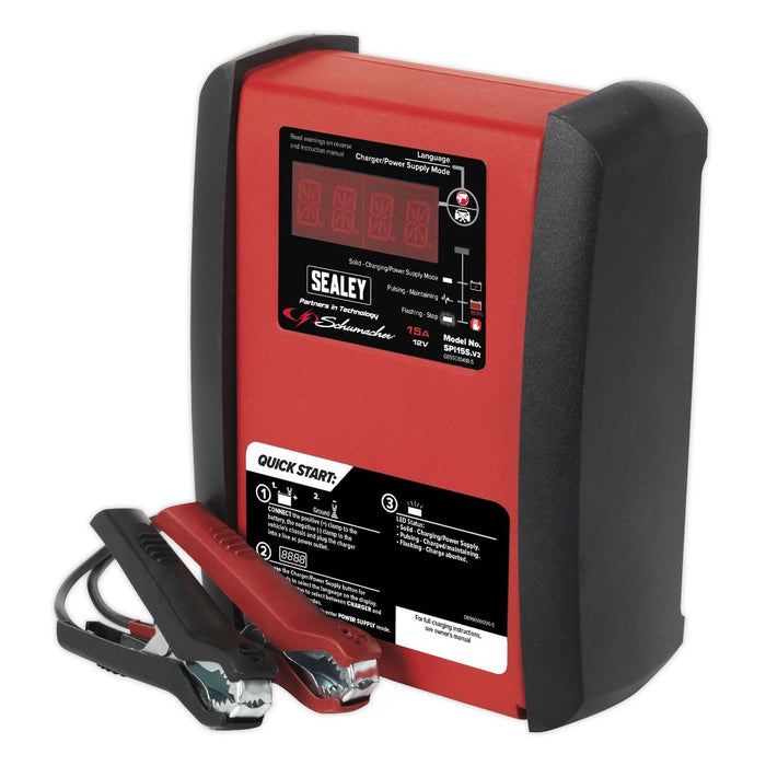 Sealey 12V Intelligent Speed Charge Battery Charger/Maintainer 15A SPI15S Sealey - Town Tools 