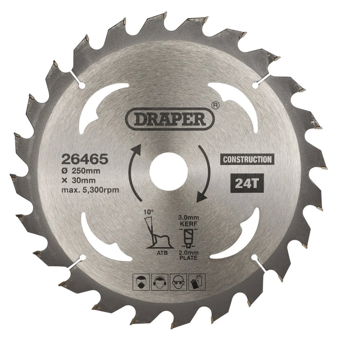 Draper TCT Construction Circular Saw Blade, 250 x 30mm, 24T - SBC6