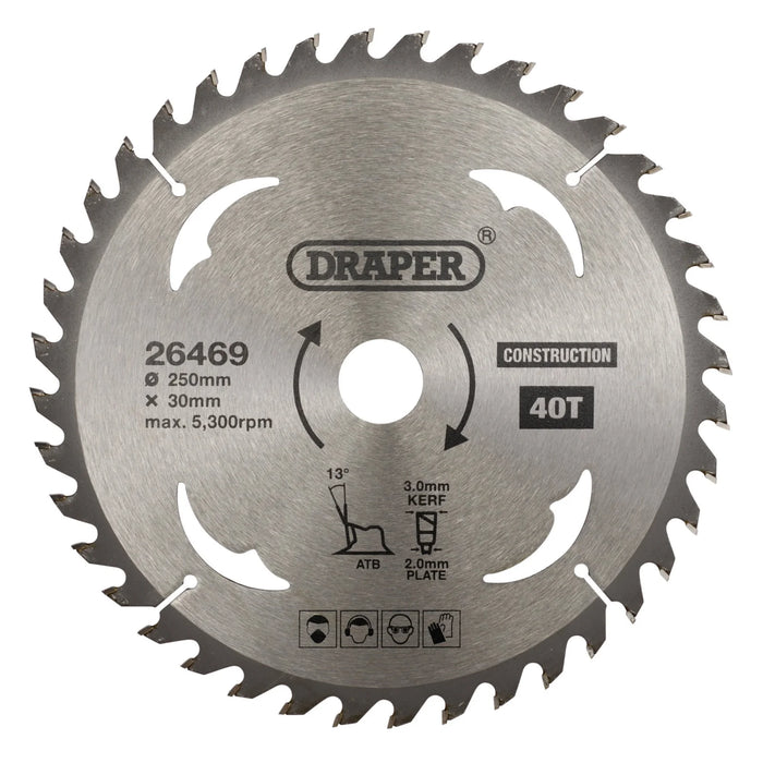 Draper TCT Construction Circular Saw Blade, 250 x 30mm, 40T - SBC7