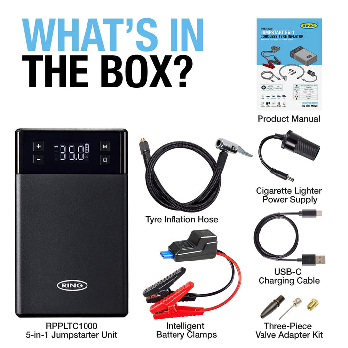Ring RPPLTC1000 JUMPSTART 5-IN-1 Tyre Inflator & Jump Starter