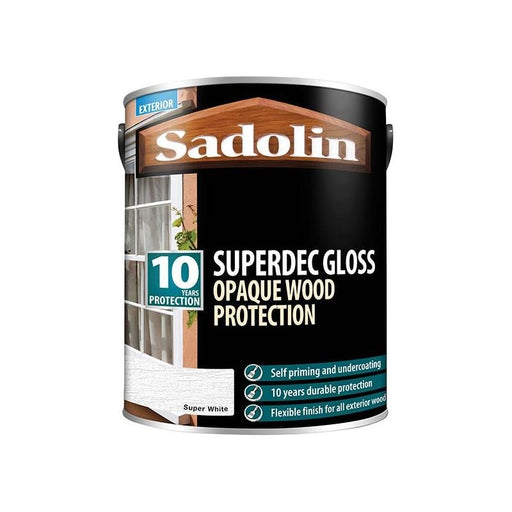 Sadolin Superdec Opaque Wood Protection Super White Gloss 5 litre Sadolin - Town Tools