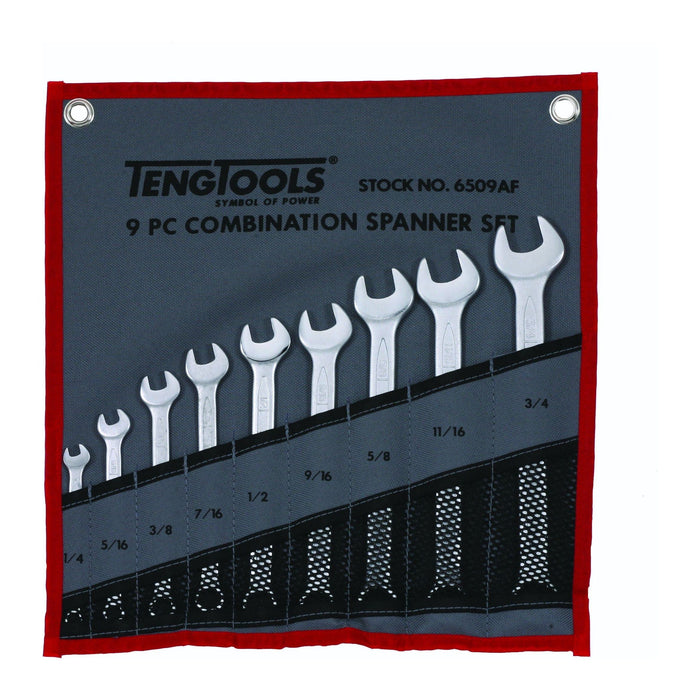 Teng Tools Combination Spanner Set 1/4"-3/4" Tool Roll 9 Pieces Teng Tools - Town Tools 