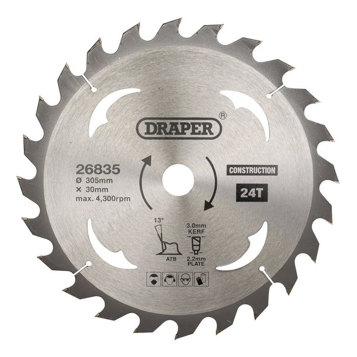 Draper TCT Construction Circular Saw Blade, 305 x 30mm, 24T - SBC8