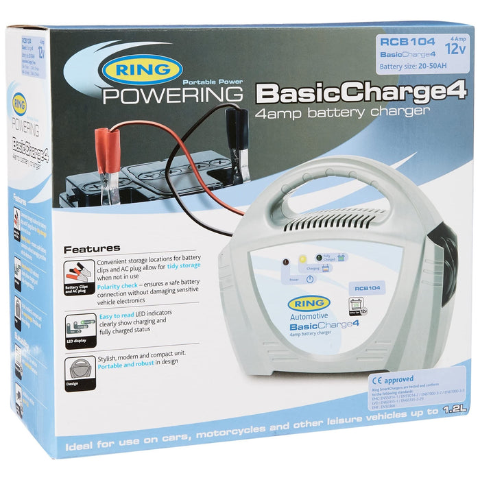 Ring Automotive RCB104 Ring , 4A Battery Charger, 12V Lead Acid, Vehicles up to Ring Automotive - Town Tools 