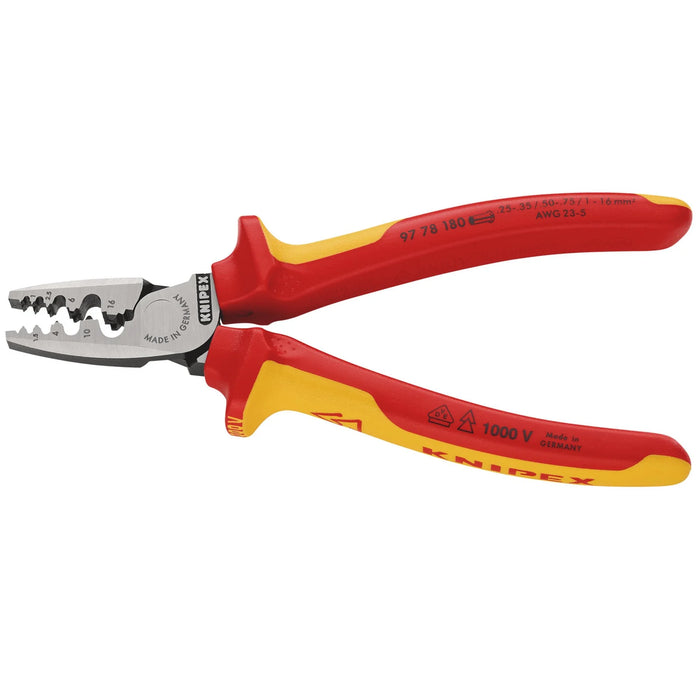 KNIPEX 97 78 180 SB VDE Crimping Pliers for Wire Ferrules, 180mm - 97 78 180 SB