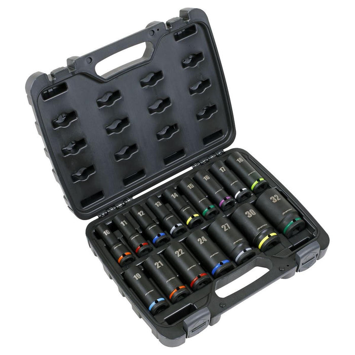 Sealey Impact Socket Set 16pc 1/2"Sq Drive Deep Metric AK5818M Sealey - Town Tools 