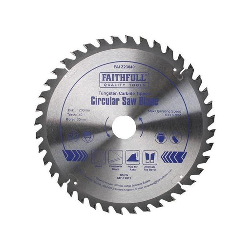 Faithfull TCT Circular Saw Blade 230 x 30mm x 40T POS Faithfull - Town Tools