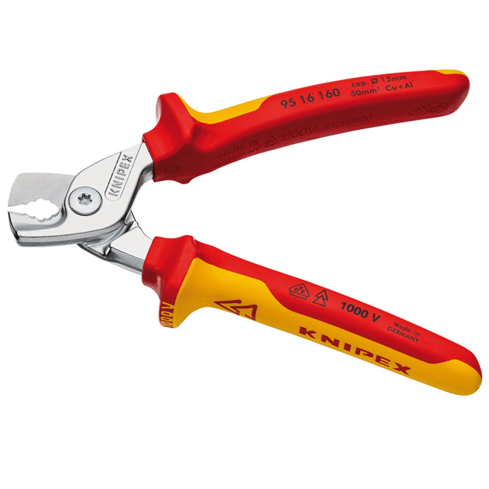 KNIPEX 95 16 160 SB StepCut® VDE Insulated Cable Shears, 160mm - 95 16 160 SB
