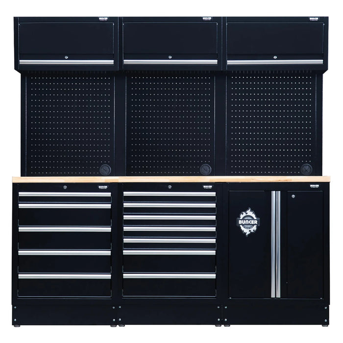 BUNKER 14 Piece Modular Storage Combo with Hardwood Worktop, 2040mm