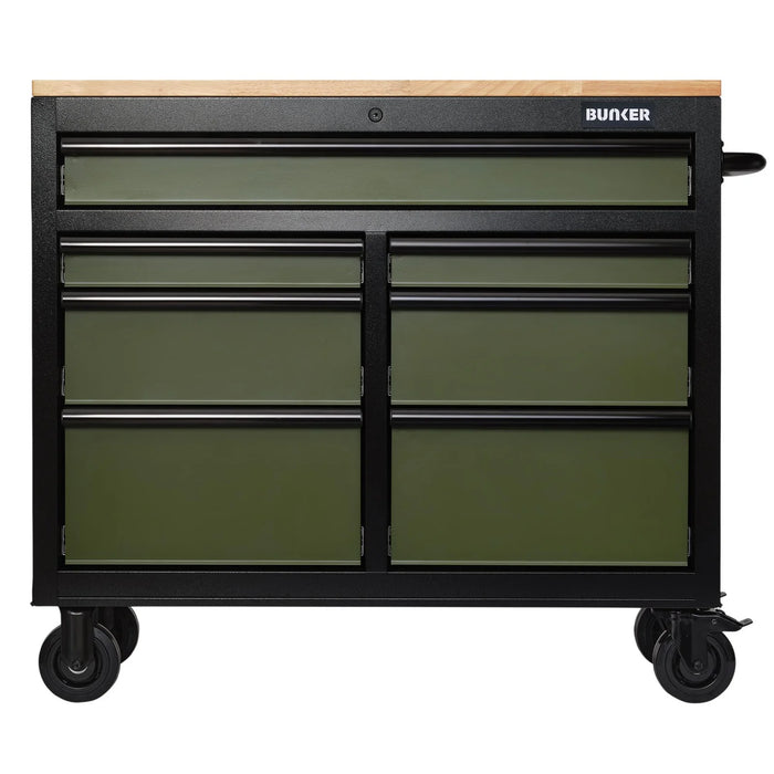BUNKER 7 Drawer Workbench Roller Tool Cabinet, 41", Green - B100-41GR/FSC