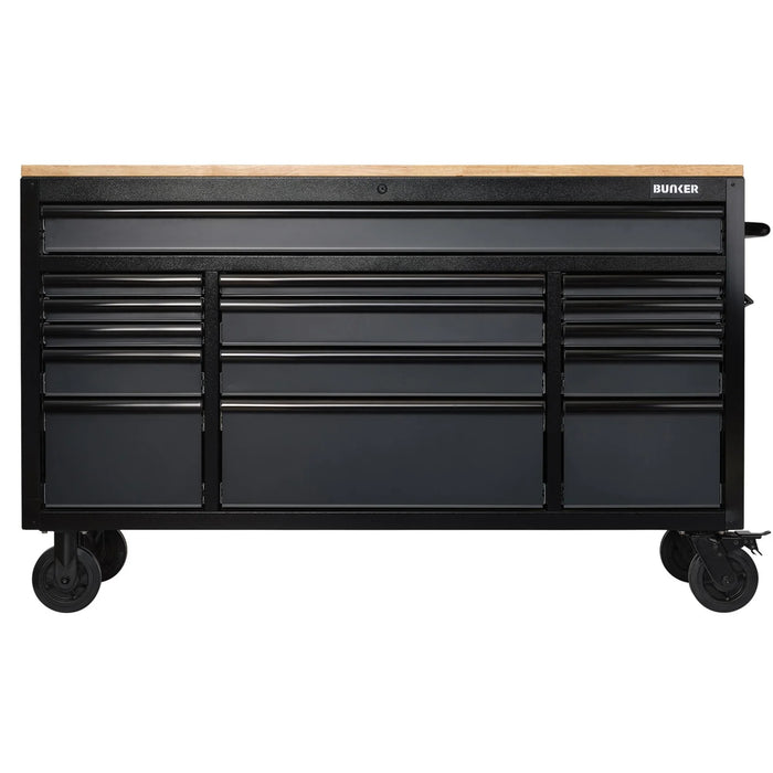 BUNKER 15 Drawer Workbench Roller Tool Cabinet, 61", Grey - B100-61G/FSC