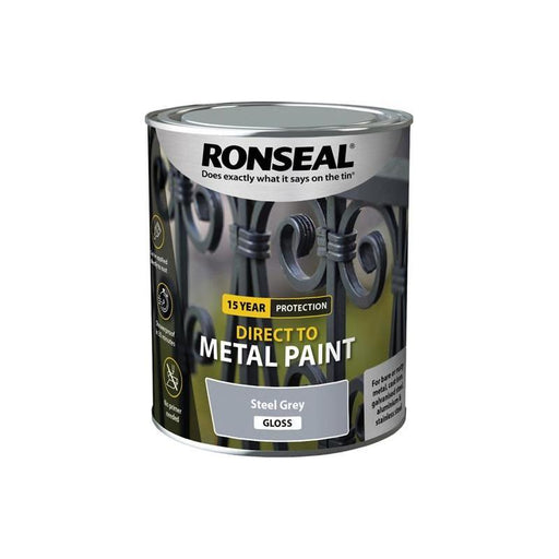 Ronseal Direct to Metal Paint Steel Grey Gloss 750ml Ronseal - Town Tools