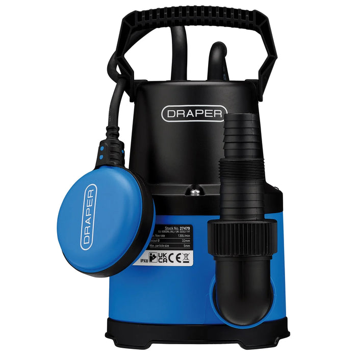 Draper 230V Submersible Clean Water Pump with Float Switch, 130L/min, 250W