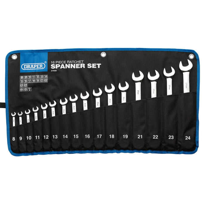 Draper HI-TORQ® Metric Ratchet Combination Spanner Set (16 Piece) - 8230MM/16
