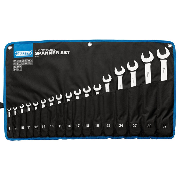 Draper HI-TORQ® Metric Ratchet Combination Spanner Set (17 Piece) - 8230MM/17