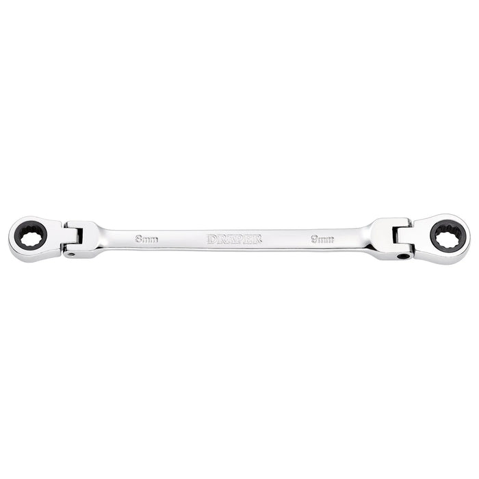 Draper HI-TORQ® Metric Flexible Head Double Ring Ratchet Spanner, 8 x 9mm