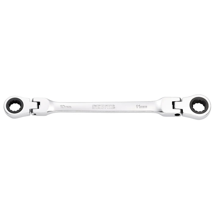 Draper HI-TORQ® Metric Flexible Head Double Ring Ratchet Spanner, 10 x 11mm