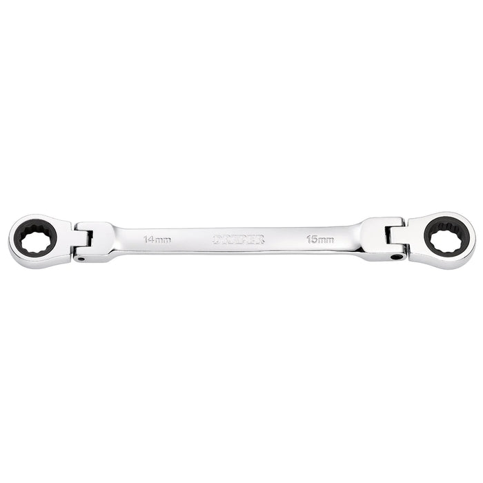 Draper HI-TORQ® Metric Flexible Head Double Ring Ratchet Spanner, 14 x 15mm