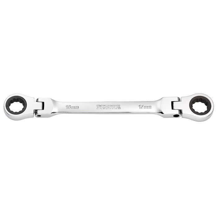 Draper HI-TORQ® Metric Flexible Head Double Ring Ratchet Spanner, 16 x 17mm
