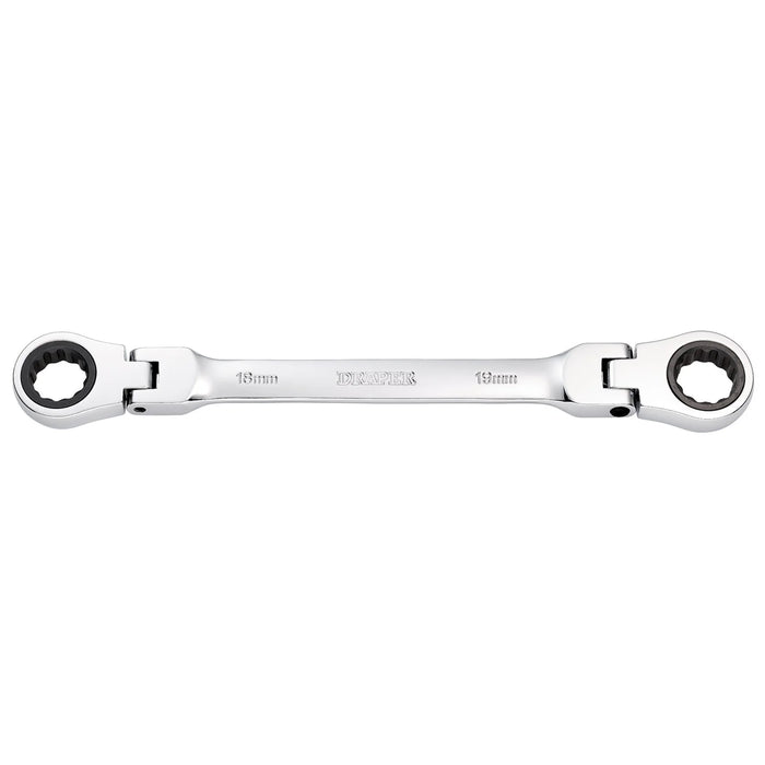 Draper HI-TORQ® Metric Flexible Head Double Ring Ratchet Spanner, 18 x 19mm