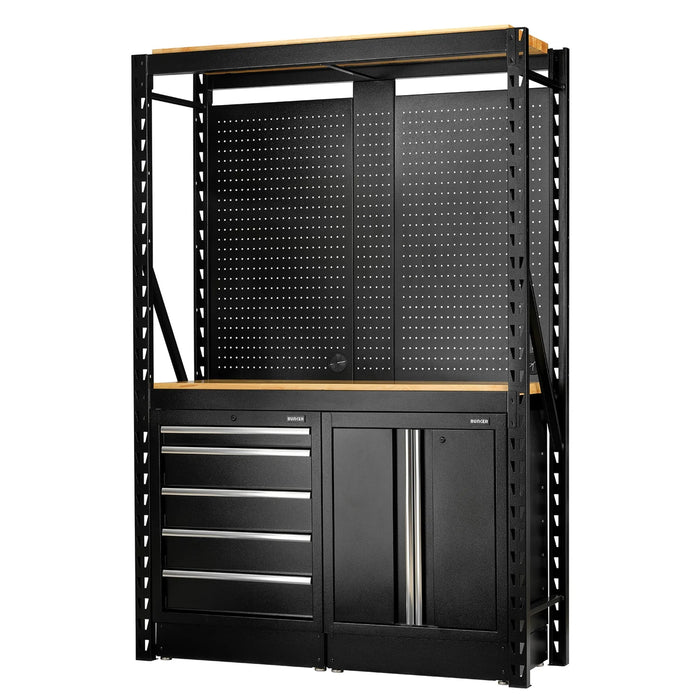 BUNKER 15 Piece Modular Storage Combo 2 Tier Racking with Hardwood Shelving