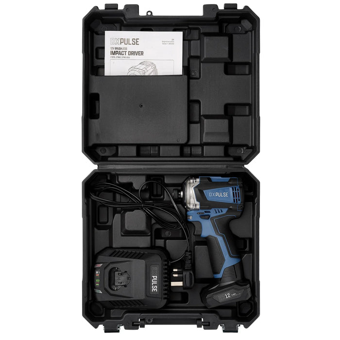 DXPULSE 12V Brushless Impact Driver Kit, 1/4" Sq. Dr., 1 x 5.0Ah Battery, 1 x