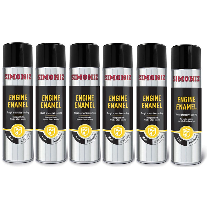 6x Simoniz Enamel Matt Aluminium Engine Enamel Car Spray Paint Aerosol Can 500ml Simoniz - Town Tools 