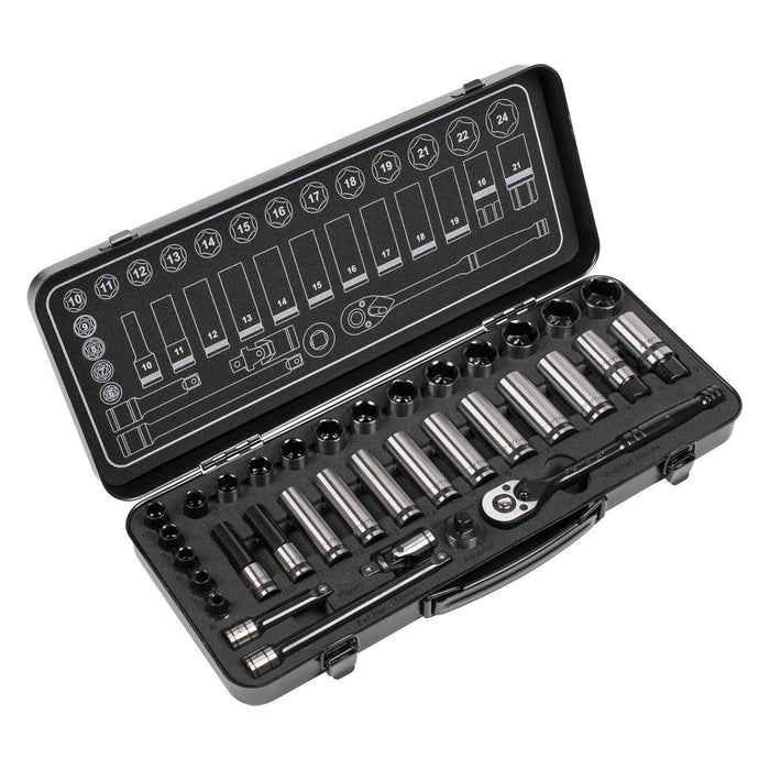 Sealey Socket Set 34pc 3/8"Sq Drive WallDrive Metric Black Series AK7971