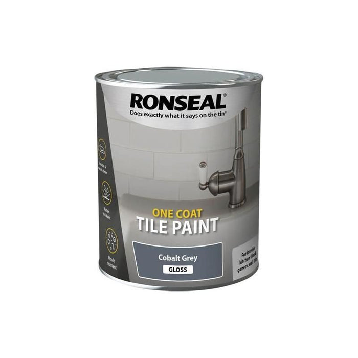 Ronseal One Coat Tile Paint Cobalt Grey Gloss 750ml Ronseal - Town Tools