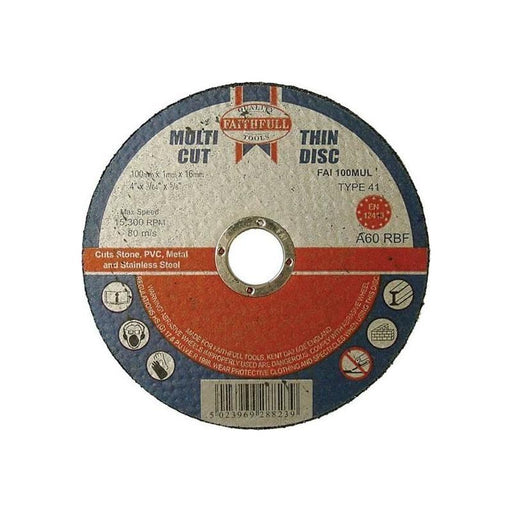 Faithfull Multi-Purpose Cutting Disc 100 x 1.0 x 16mm (Pack 10) Faithfull - Town Tools
