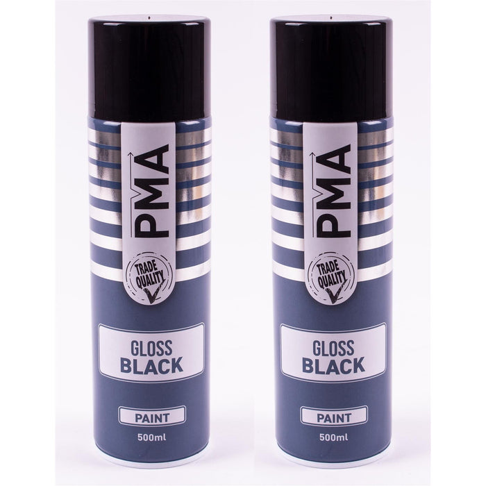 2x Autotek Professional Gloss Black 500ml Spray Paint High Coverage