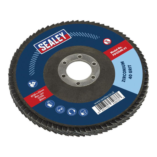 Sealey Flap Disc Zirconium125mm22mm Bore 40Grit FD12540 Sealey - Town Tools 