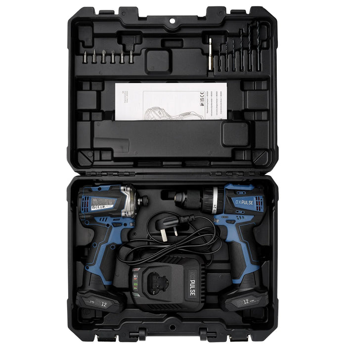 DXPULSE 12V Brushless Combi Drill & Impact Driver Kit, 1/4" Sq. Dr., 2 x 4.0Ah