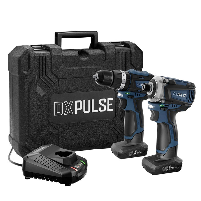 DXPULSE 12V Brushless Combi Drill & Impact Driver Kit, 1/4" Sq. Dr., 2 x 4.0Ah