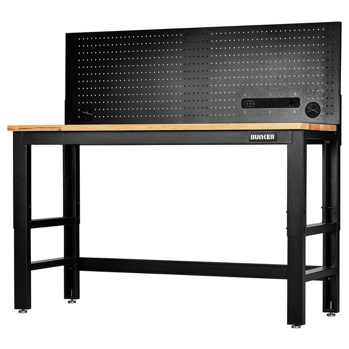 bunker® Workbench with Hardwood Worktop and Power pegboard 1550-1830mm