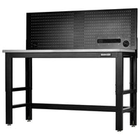 bunker® Workbench with Stainless Steel Worktop and Power pegboard 1550-1830mm