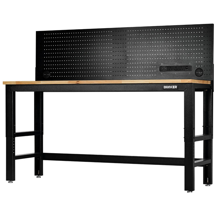 bunker® Workbench with Hardwood Worktop and Power pegboard 1550-1830mm