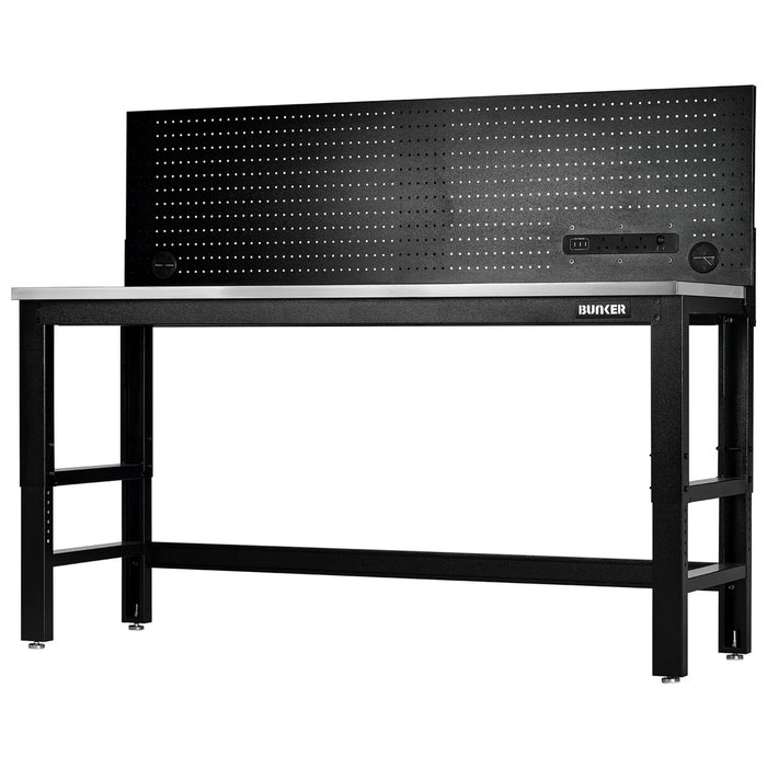 bunker® Workbench with Stainless Steel Worktop and Power pegboard 1550-1830mm