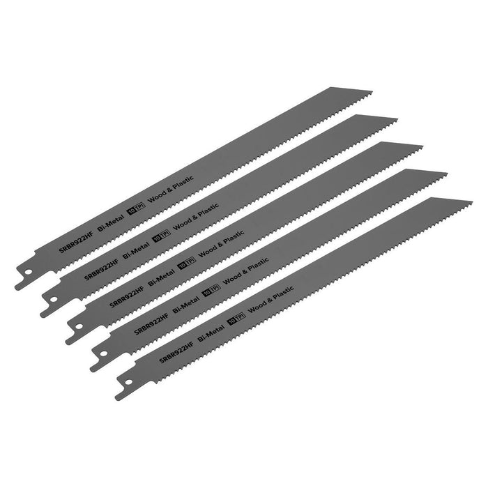 Sealey Reciprocating Saw Blade Wood & Plastics 230mm 10tpi Pack of 5 SRBR922HF Sealey - Town Tools 