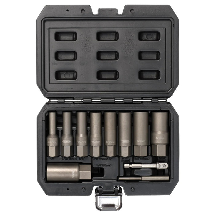 Draper Spiral Type Deep Bolt Extractor Set, 3/8" Sq. Dr. (11 Piece) - SPE11