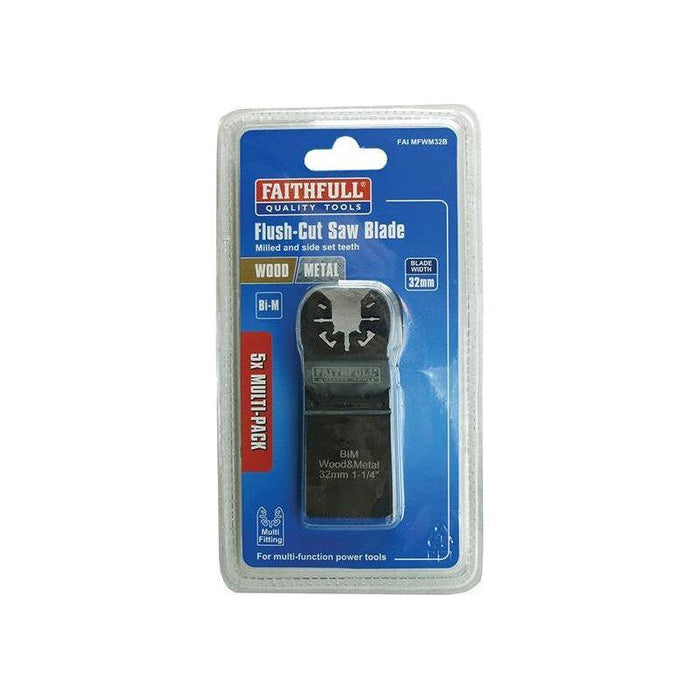 Faithfull Bi-Metal Flush Cut Wood/Metal Blades 32mm (Pack 5) Faithfull - Town Tools