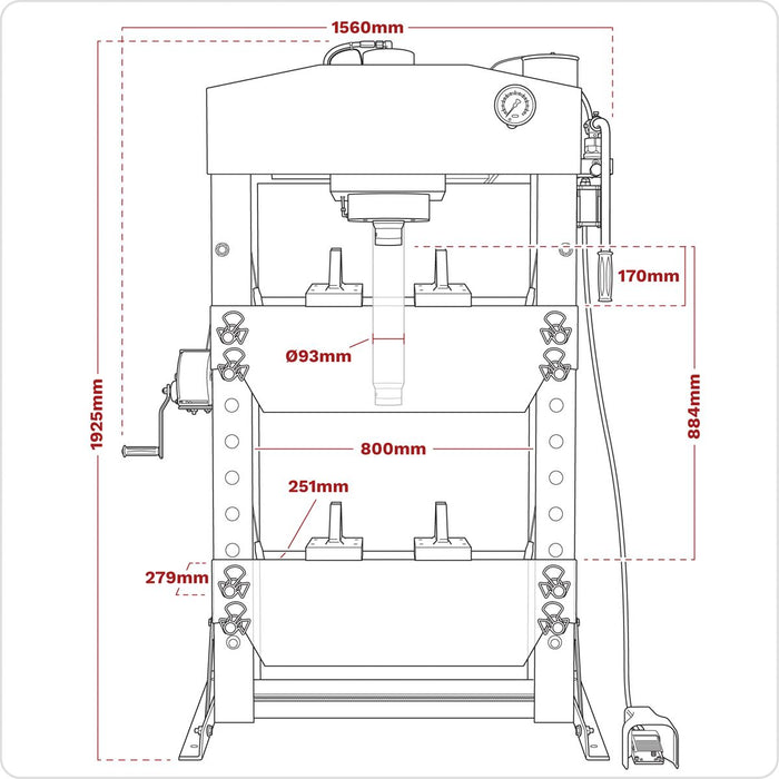 Sealey Premier Premier Air/Hydraulic Floor Type Press with Foot Pedal 75 Tonne Sealey Premier - Town Tools 