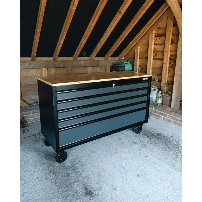 BUNKER 5 Drawer Workbench Roller Tool Cabinet, 61", Grey - B100-61G5D