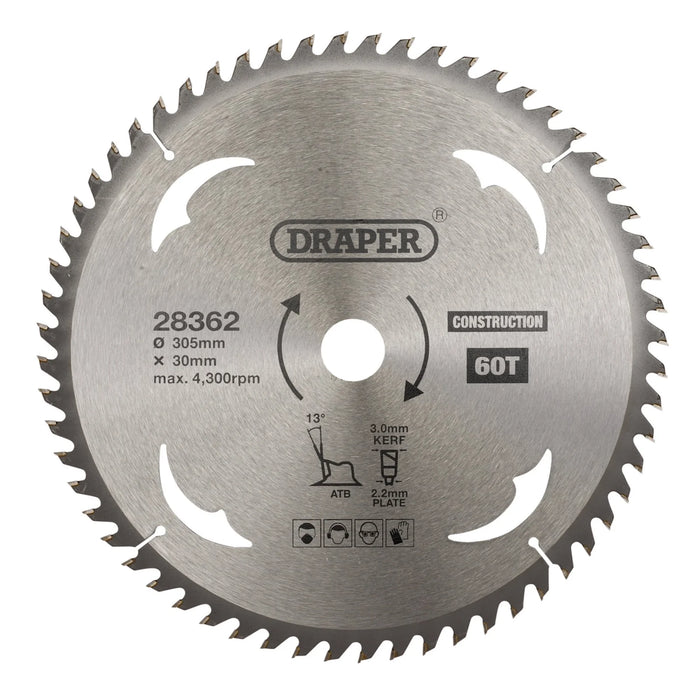 Draper TCT Construction Circular Saw Blade, 305 x 30mm, 60T - SBC10