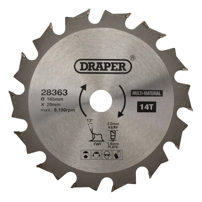 Draper TCT Multi-Purpose Circular Saw Blade, 165 x 20mm, 14T - SBM1