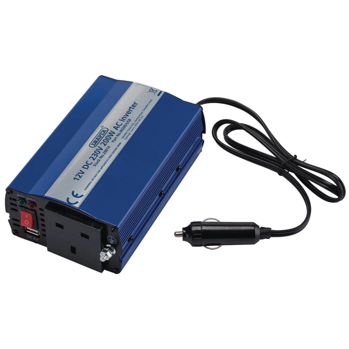 Draper 12V DC-AC Inverter, 200W - IN200/USB